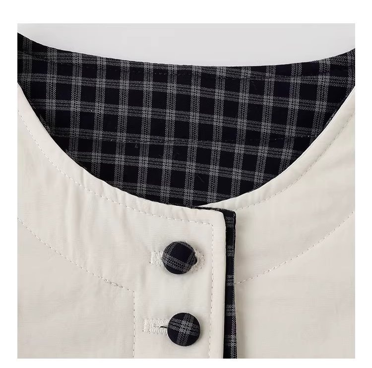 撞色單排扣落肩長袖保暖棉服外套女冬季寬鬆圓領上衣,撞色單排扣落肩長袖保暖棉服外套女冬季寬鬆圓領上衣,HBEW5129,撞色單排扣落肩長袖保暖棉服外套女冬季寬鬆圓領上衣,圓領排扣,格紋拼接