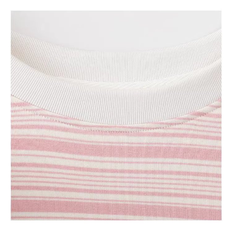 粉紅條紋花邊喇叭袖T恤女冬季新款修身內搭上衣,粉紅條紋花邊喇叭袖T恤女冬季新款修身內搭上衣,HBEW1195,粉紅條紋花邊喇叭袖T恤女冬季新款修身內搭上衣,橫紋設計,修身版型