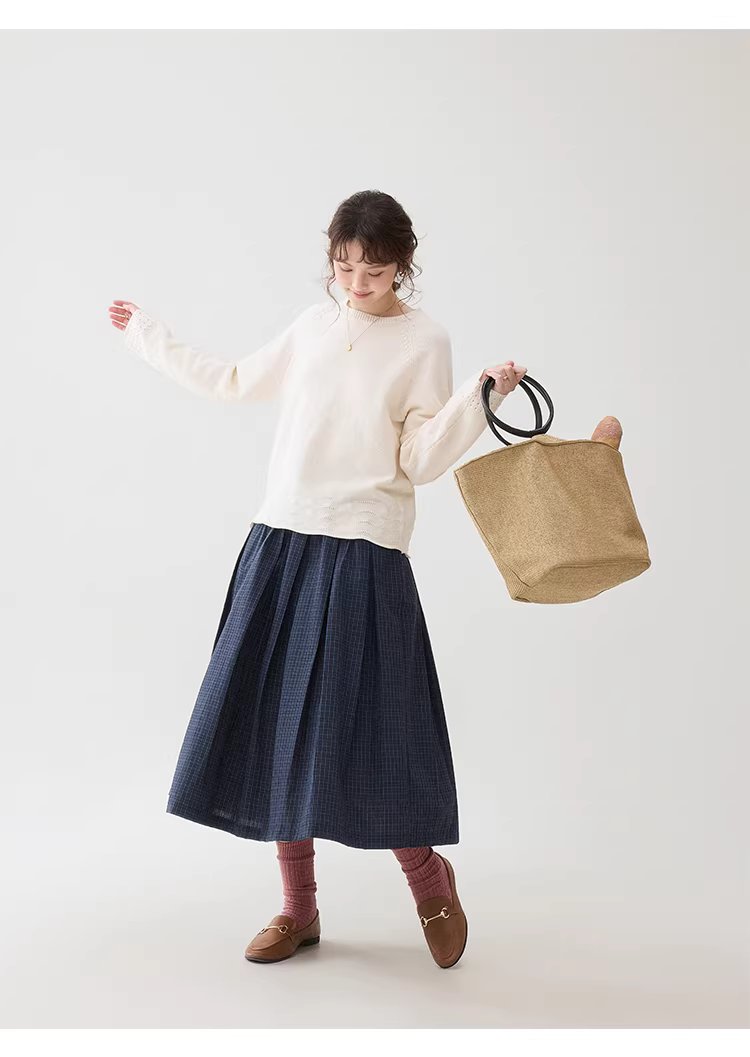 藍格百褶a字純棉半身裙女春季新款鬆緊腰中長裙,藍格百褶a字純棉半身裙女春季新款鬆緊腰中長裙,HBFS2000,藍格百褶a字純棉半身裙女春季新款鬆緊腰中長裙,復古格紋,全棉面料