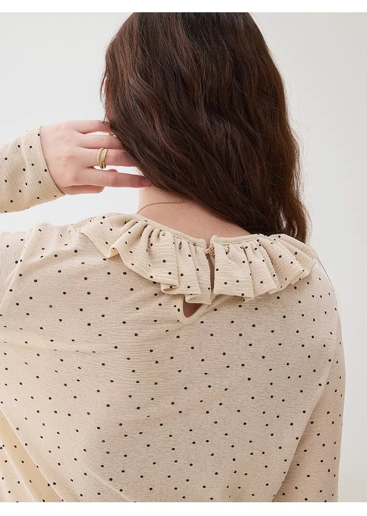 波點荷葉邊圓領T恤女春季新款薄款長袖內搭上衣,波點荷葉邊圓領T恤女春季新款薄款長袖內搭上衣,HBFS1010,波點荷葉邊圓領T恤女春季新款薄款長袖內搭上衣,荷葉邊領,復古波點