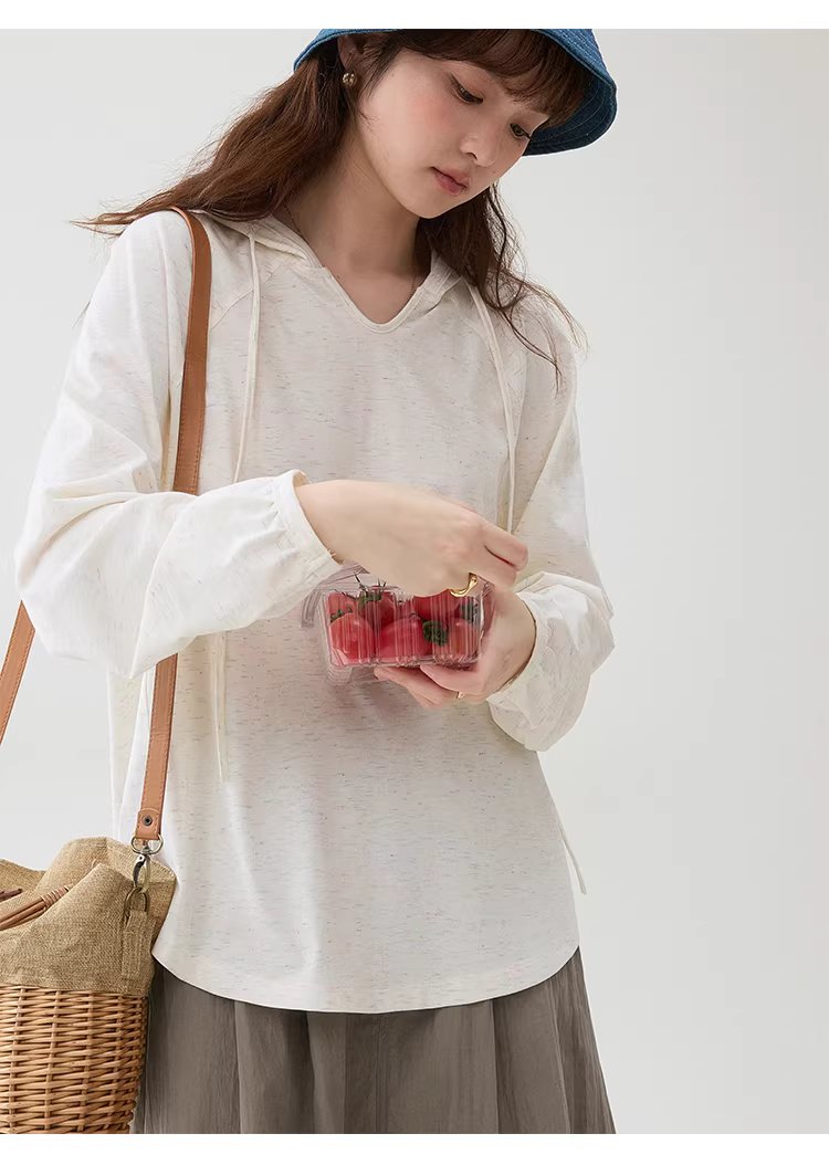 彩織小v領連帽插肩袖T恤女春季新款減齡寬鬆上衣,彩織小v領連帽插肩袖T恤女春季新款減齡寬鬆上衣,HBFS1035,彩織小v領連帽插肩袖T恤女春季新款減齡寬鬆上衣,V領連帽,寬鬆舒適