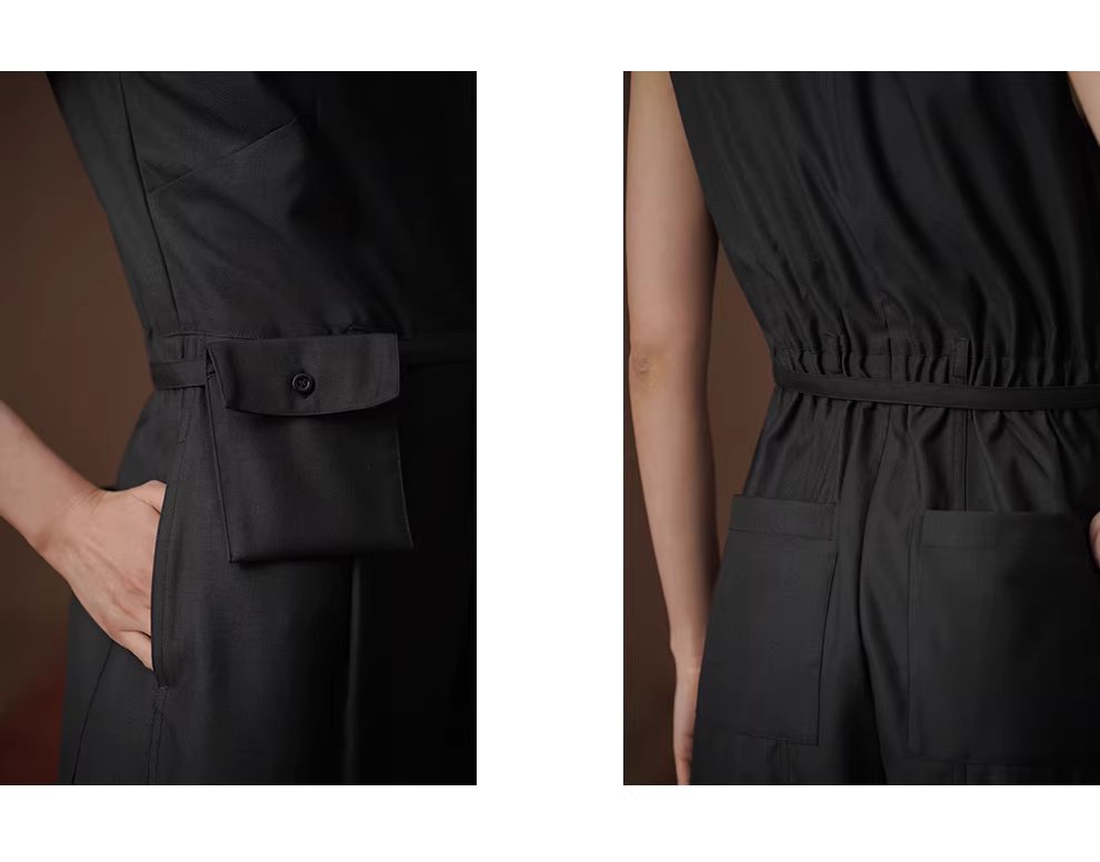 高級高智時髦無袖連身褲寬鬆顯瘦簡約立體口袋腰包長褲,高級高智時髦無袖連身褲寬鬆顯瘦簡約立體口袋腰包長褲,HBFS3012,高級高智時髦無袖連身褲寬鬆顯瘦簡約立體口袋腰包長褲,細膩啞光,調節腰帶