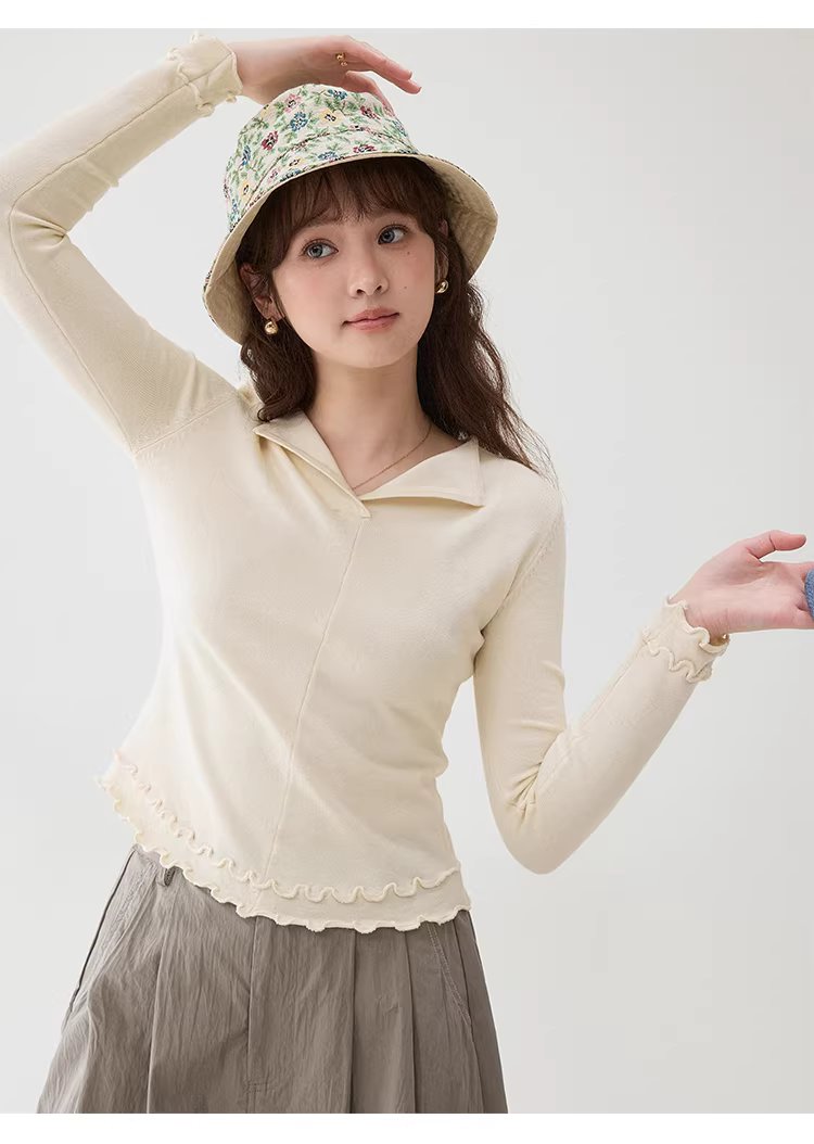 波浪邊弧擺翻v領針織衫女春季新款修身內搭上衣,波浪邊弧擺翻v領針織衫女春季新款修身內搭上衣,HBFS1048,波浪邊弧擺翻v領針織衫女春季新款修身內搭上衣,V型翻領,修身顯瘦