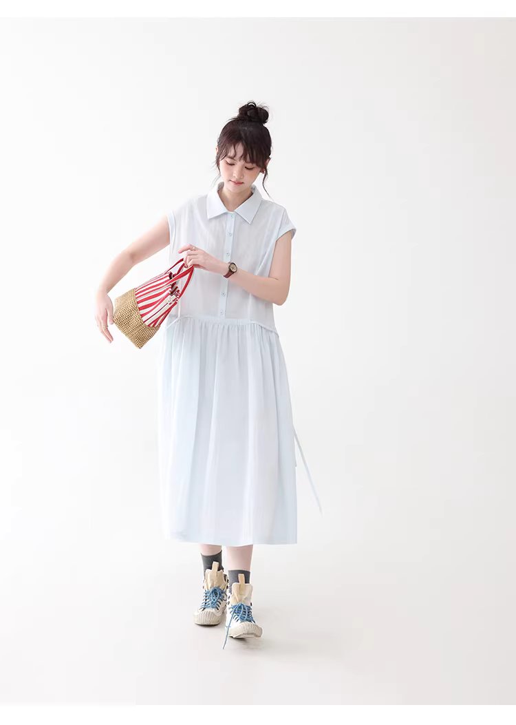 純色繫帶收腰大擺洋裝女26夏季新款polo領長裙,純色繫帶收腰大擺洋裝女26夏季新款polo領長裙,HBFS7017,純色繫帶收腰大擺洋裝女26夏季新款polo領長裙,襯衫洋裝,天絲混棉