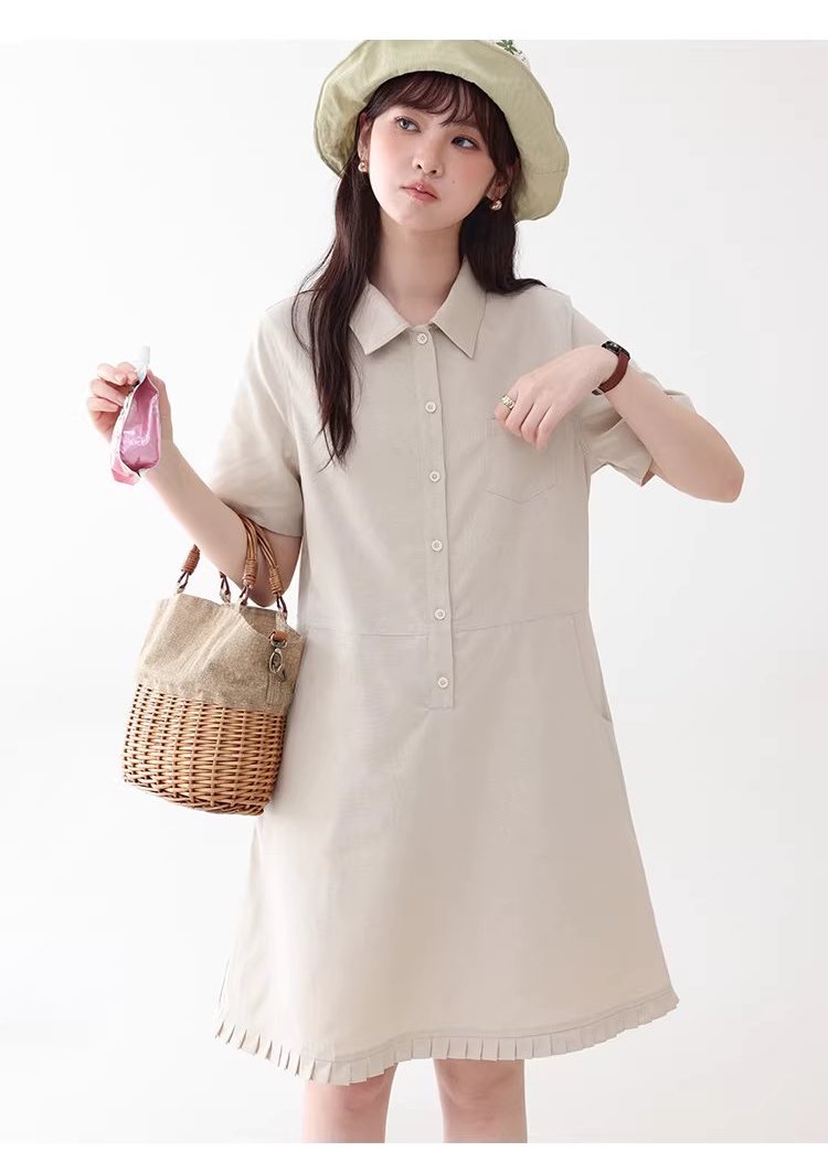 日系polo領花邊洋裝女26夏季新款a字襯衫短裙,日系polo領花邊洋裝女26夏季新款a字襯衫短裙,HBFS7018,日系polo領花邊洋裝女26夏季新款a字襯衫短裙,翻領排扣,天絲混棉