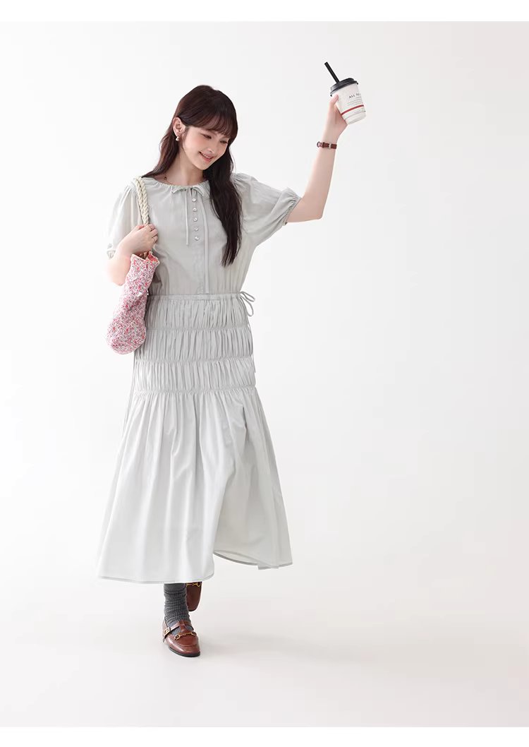 小眾褶皺收腰顯瘦洋裝女夏季新款純棉短袖長裙,小眾褶皺收腰顯瘦洋裝女夏季新款純棉短袖長裙,HBFS7019,小眾褶皺收腰顯瘦洋裝女夏季新款純棉短袖長裙,褶皺收腰,全棉面料