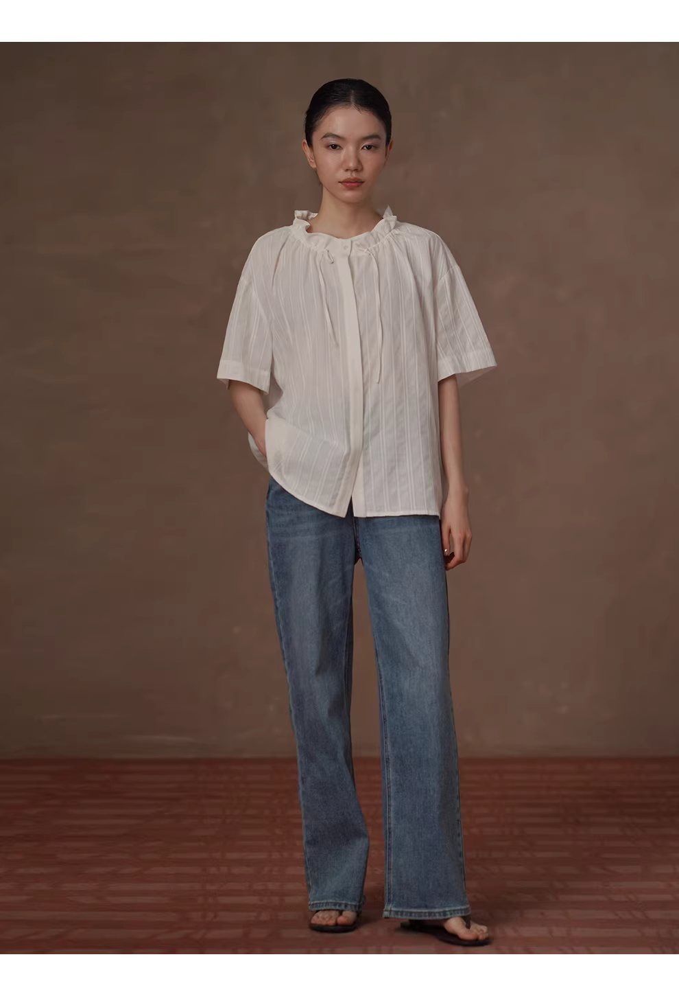 法式花邊立領亞麻棉混紡立體繡花豎條紋寬鬆短袖襯衫女,法式花邊立領亞麻棉混紡立體繡花豎條紋寬鬆短袖襯衫女,HBFS1066,法式花邊立領亞麻棉混紡立體繡花豎條紋寬鬆短袖襯衫女,立體花紋,法式剪裁