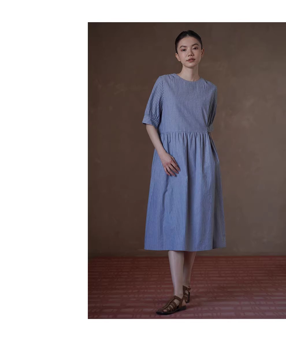 海上環遊記洋裝清新顯瘦豎條紋圓領短袖遮肉長裙,海上環遊記洋裝清新顯瘦豎條紋圓領短袖遮肉長裙,HBFS7023,海上環遊記洋裝清新顯瘦豎條紋圓領短袖遮肉長裙,純棉親膚,簡約慵懶