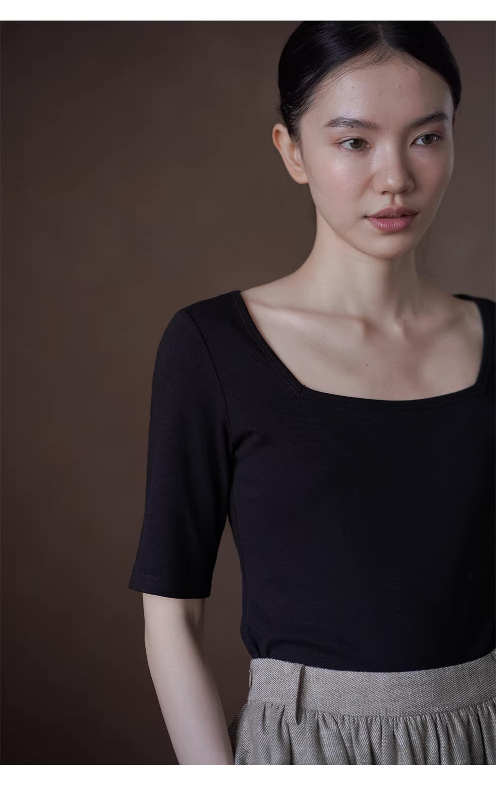 天鵝湖優雅氣質上衣方領中袖通勤顯瘦不挑人彈性修身T恤,天鵝湖優雅氣質上衣方領中袖通勤顯瘦不挑人彈性修身T恤,HBFS1070,天鵝湖優雅氣質上衣方領中袖通勤顯瘦不挑人彈性修身T恤,方領設計,修身顯瘦