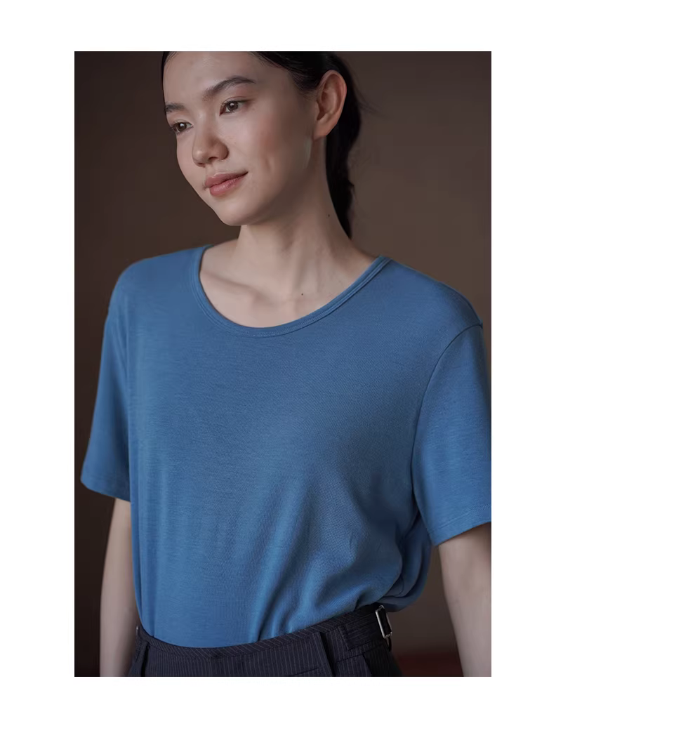 藍調夏日顯白清涼圓領短袖軟糯透氣彈性顯瘦基礎休閒T恤,藍調夏日顯白清涼圓領短袖軟糯透氣彈性顯瘦基礎休閒T恤,HBFS1072,藍調夏日顯白清涼圓領短袖軟糯透氣彈性顯瘦基礎休閒T恤,彈性透氣,版型修飾