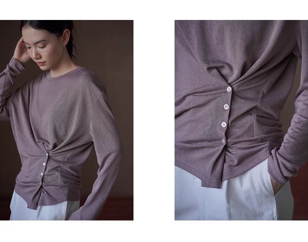 霧感夏意透氣涼爽萊賽爾混紡長袖T恤紐扣收腰顯瘦上衣女,霧感夏意透氣涼爽萊賽爾混紡長袖T恤紐扣收腰顯瘦上衣女,HBFS1078,霧感夏意透氣涼爽萊賽爾混紡長袖T恤紐扣收腰顯瘦上衣女,鈕扣收腰,舒適透氣