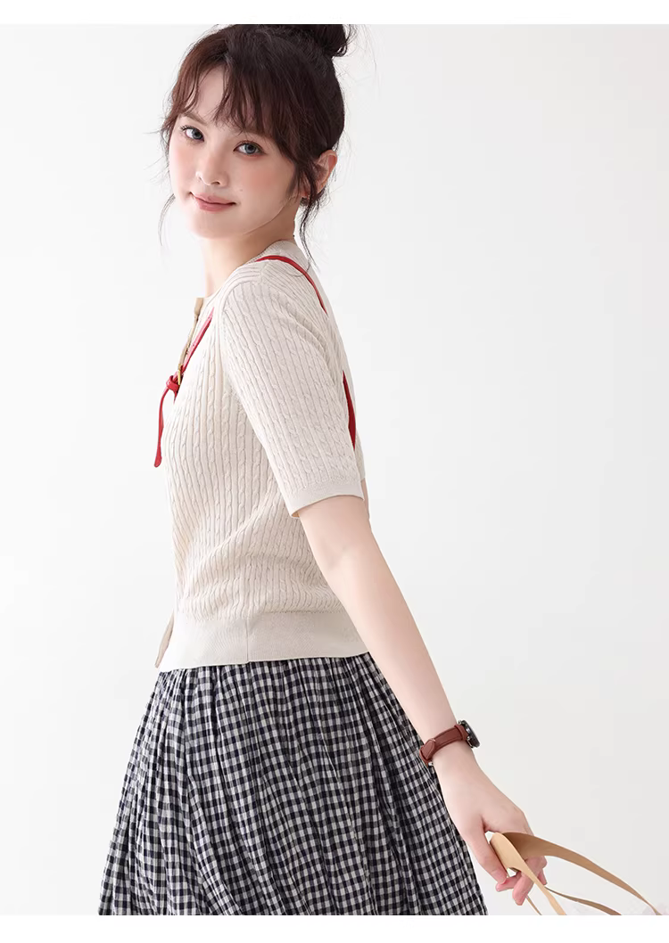 韓系純色扭花單排扣針織開襟衫女夏季新款溫柔短袖上衣,韓系純色扭花單排扣針織開襟衫女夏季新款溫柔短袖上衣,HBFS1085,韓系純色扭花單排扣針織開襟衫女夏季新款溫柔短袖上衣,圓領排扣,天絲亞麻