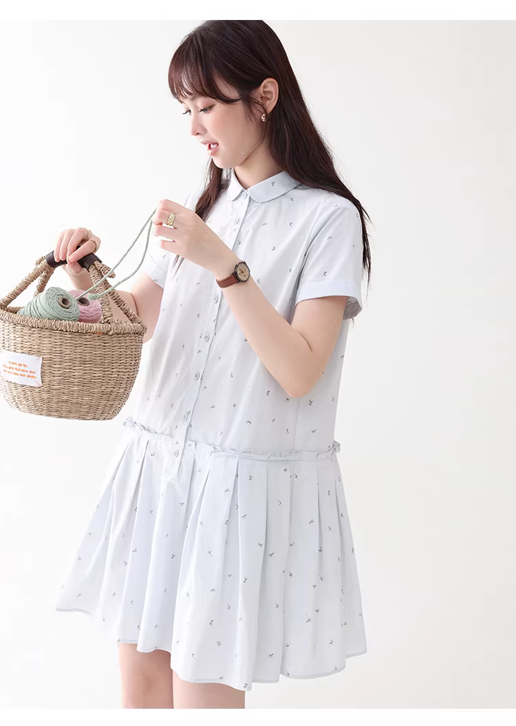 減齡碎花短袖襯衫洋裝女夏季新款純棉百褶短裙,減齡碎花短袖襯衫洋裝女夏季新款純棉百褶短裙,HBFS7033,減齡碎花短袖襯衫洋裝女夏季新款純棉百褶短裙,襯衫洋裝,碎花面料