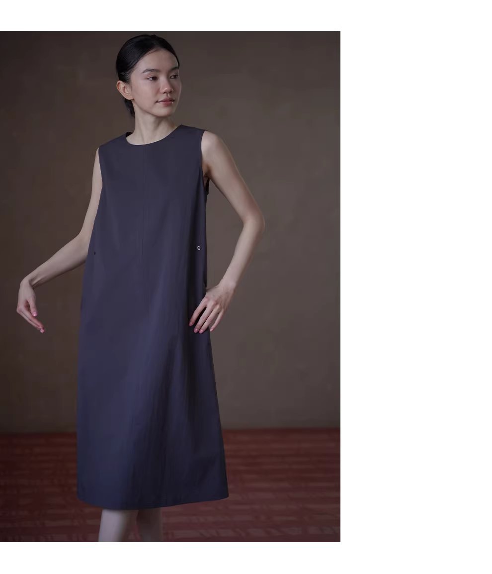 霧面霧面中線分割可調式收腰寬鬆直筒圓領無袖洋裝女,霧面霧面中線分割可調式收腰寬鬆直筒圓領無袖洋裝女,HBFS7034,霧面霧面中線分割可調式收腰寬鬆直筒圓領無袖洋裝女,耐磨抗皺,調節腰圍