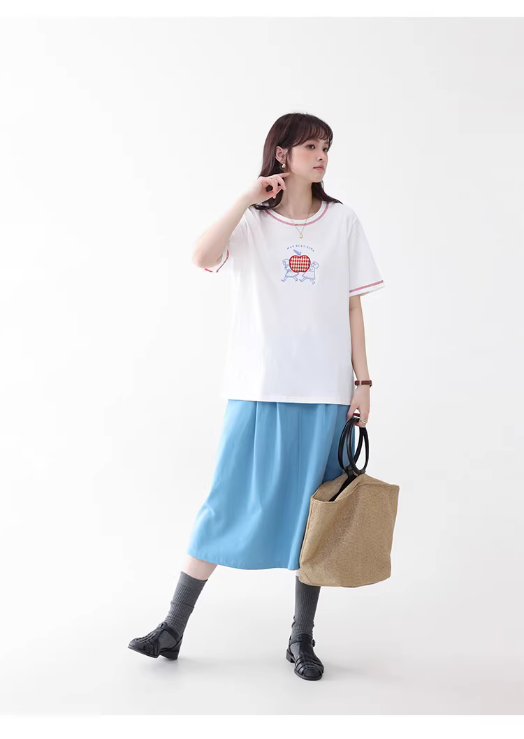 卡通刺繡反線純棉短袖T恤女夏新款少女感寬鬆上衣,卡通刺繡反線純棉短袖T恤女夏新款少女感寬鬆上衣,HBFS1091,卡通刺繡反線純棉短袖T恤女夏新款少女感寬鬆上衣,童趣刺繡,全棉面料