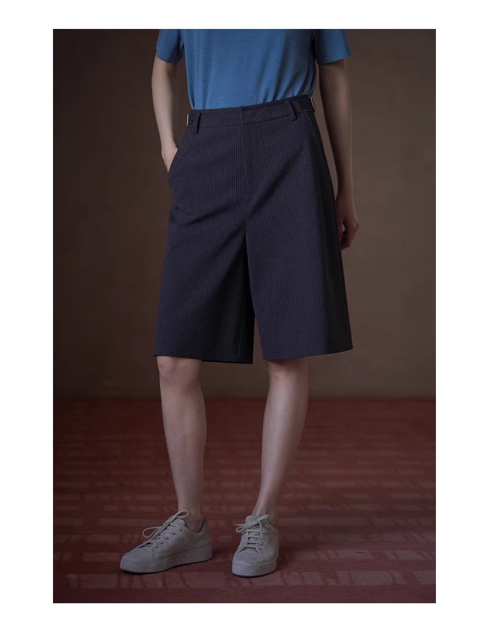 法式高智知識分子細條紋高腰五分褲顯瘦寬鬆通勤短褲女,法式高智知識分子細條紋高腰五分褲顯瘦寬鬆通勤短褲女,HBFS3022,法式高智知識分子細條紋高腰五分褲顯瘦寬鬆通勤短褲女,寬鬆直筒,高腰顯瘦