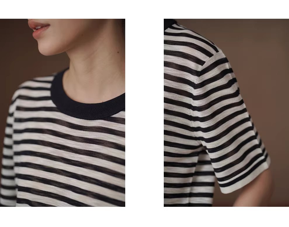 長期極簡主義條紋寬鬆短袖1/32支竹節麻輕薄針織上衣女,長期極簡主義條紋寬鬆短袖1/32支竹節麻輕薄針織上衣女,HBFS1094,長期極簡主義條紋寬鬆短袖1/32支竹節麻輕薄針織上衣女,清爽舒適,寬鬆百搭