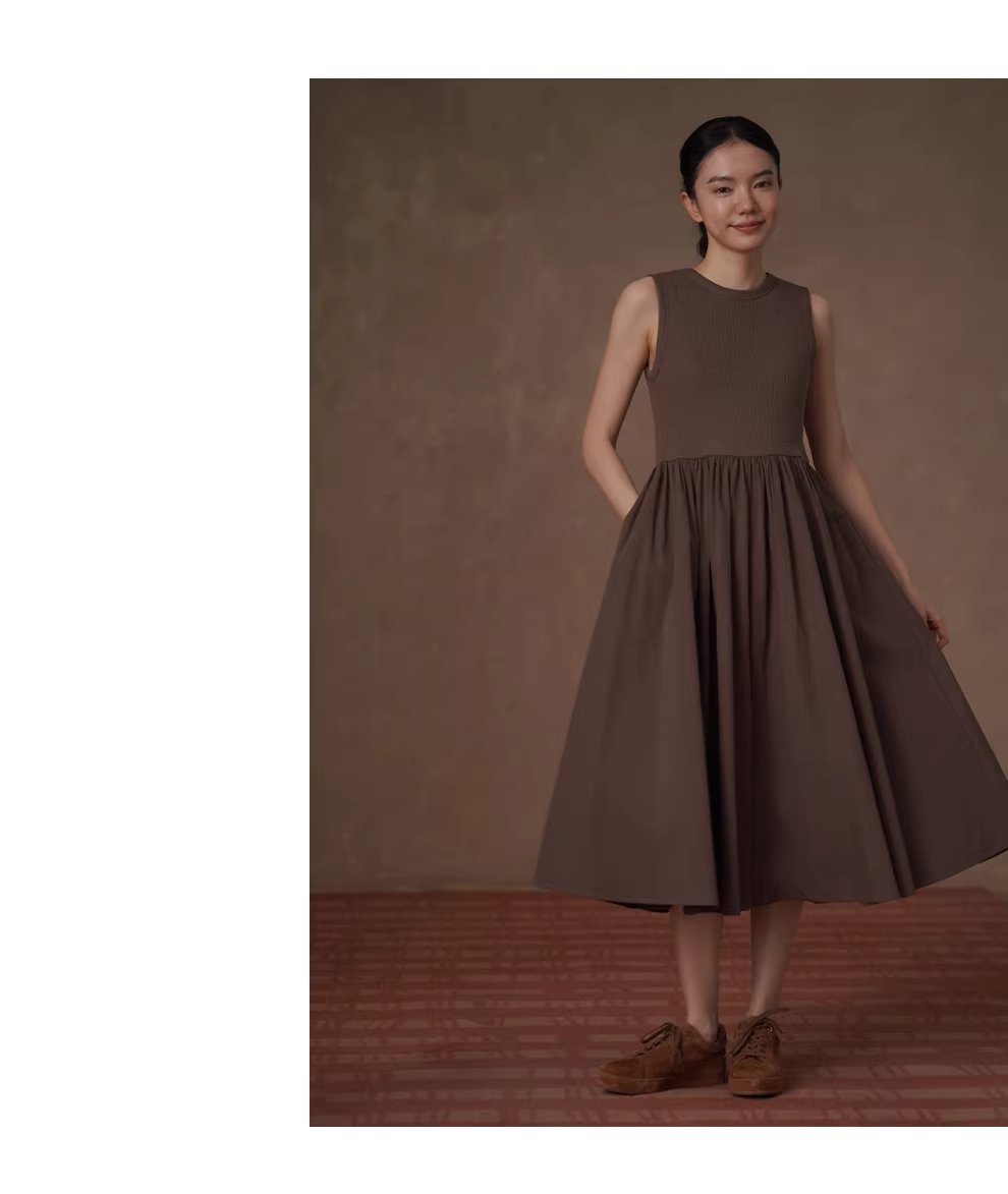 桑莓華夫格拼接高支棉混紡扭褶高腰顯瘦背心蓬蓬連身裙,桑莓華夫格拼接高支棉混紡扭褶高腰顯瘦背心蓬蓬連身裙,HBFS7041,桑莓華夫格拼接高支棉混紡扭褶高腰顯瘦背心蓬蓬連身裙,透氣不悶,高腰傘裙