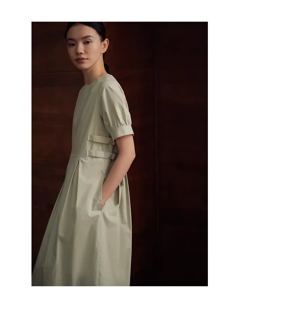 收腰立體壓褶腰袢設計100棉圓領泡泡袖寬鬆顯瘦洋裝女,收腰立體壓褶腰袢設計100棉圓領泡泡袖寬鬆顯瘦洋裝女,HBFS7042,收腰立體壓褶腰袢設計100棉圓領泡泡袖寬鬆顯瘦洋裝女,純棉親膚,版型修飾