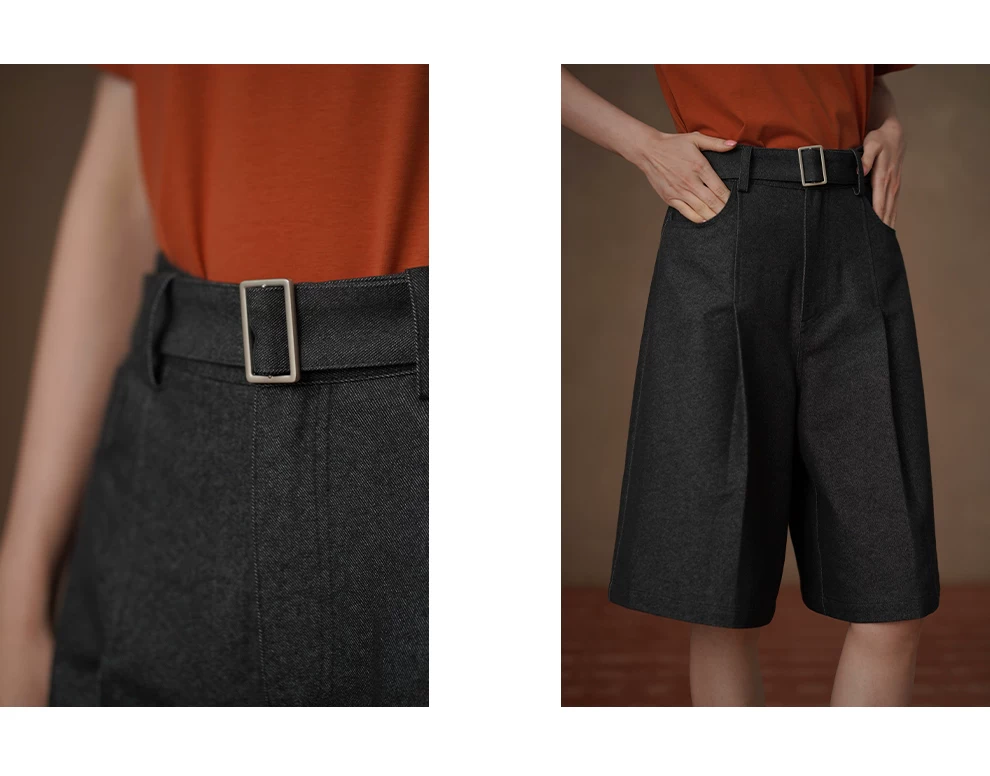 復古深海牛仔柔軟水洗可調式腰帶顯瘦寬鬆挺括五分短褲,復古深海牛仔柔軟水洗可調式腰帶顯瘦寬鬆挺括五分短褲,HBFS3026,復古深海牛仔柔軟水洗可調式腰帶顯瘦寬鬆挺括五分短褲,挺版親膚,高腰復古