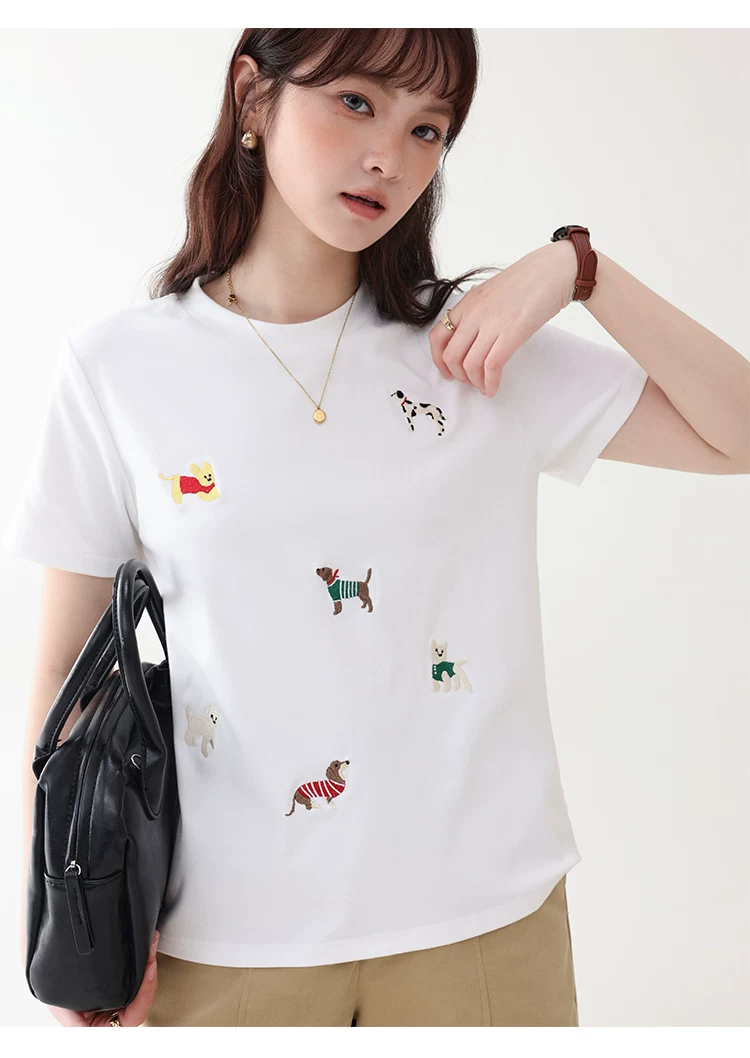 可愛小狗刺繡白色短袖T恤女26夏季新款時尚減齡上衣,可愛小狗刺繡白色短袖T恤女26夏季新款時尚減齡上衣,HBFS1099,可愛小狗刺繡白色短袖T恤女26夏季新款時尚減齡上衣,小狗刺繡,舒適面料