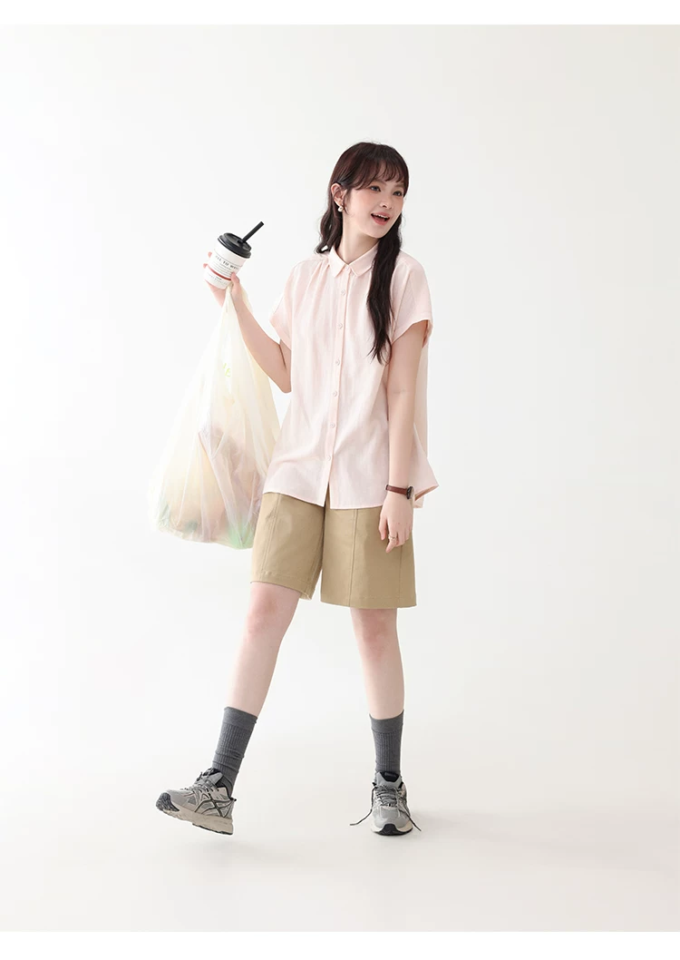 甜美純色小翻領短袖襯衫女夏新款寬鬆單排扣上衣,襯衫,韓系女裝,甜美純色小翻領短袖襯衫女夏新款寬鬆單排扣上衣,HBFS1100,甜美純色小翻領短袖襯衫女夏新款寬鬆單排扣上衣