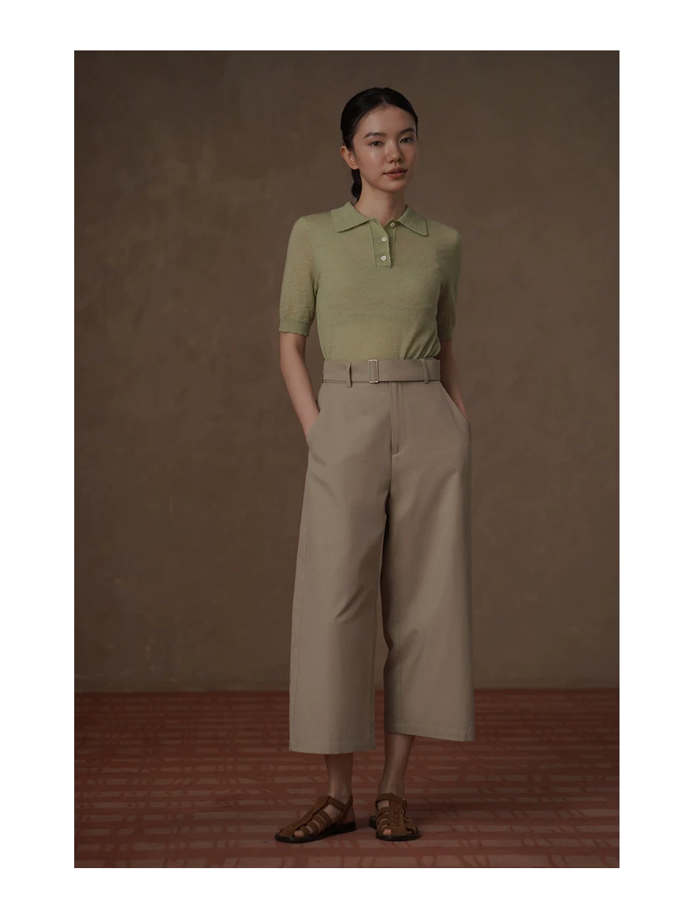 休閒棉感腰帶寬鬆褲腿立體打褶顯瘦高腰百搭直筒八分褲,休閒棉感腰帶寬鬆褲腿立體打褶顯瘦高腰百搭直筒八分褲,HBFS3027,休閒棉感腰帶寬鬆褲腿立體打褶顯瘦高腰百搭直筒八分褲,高腰透氣,版型修飾