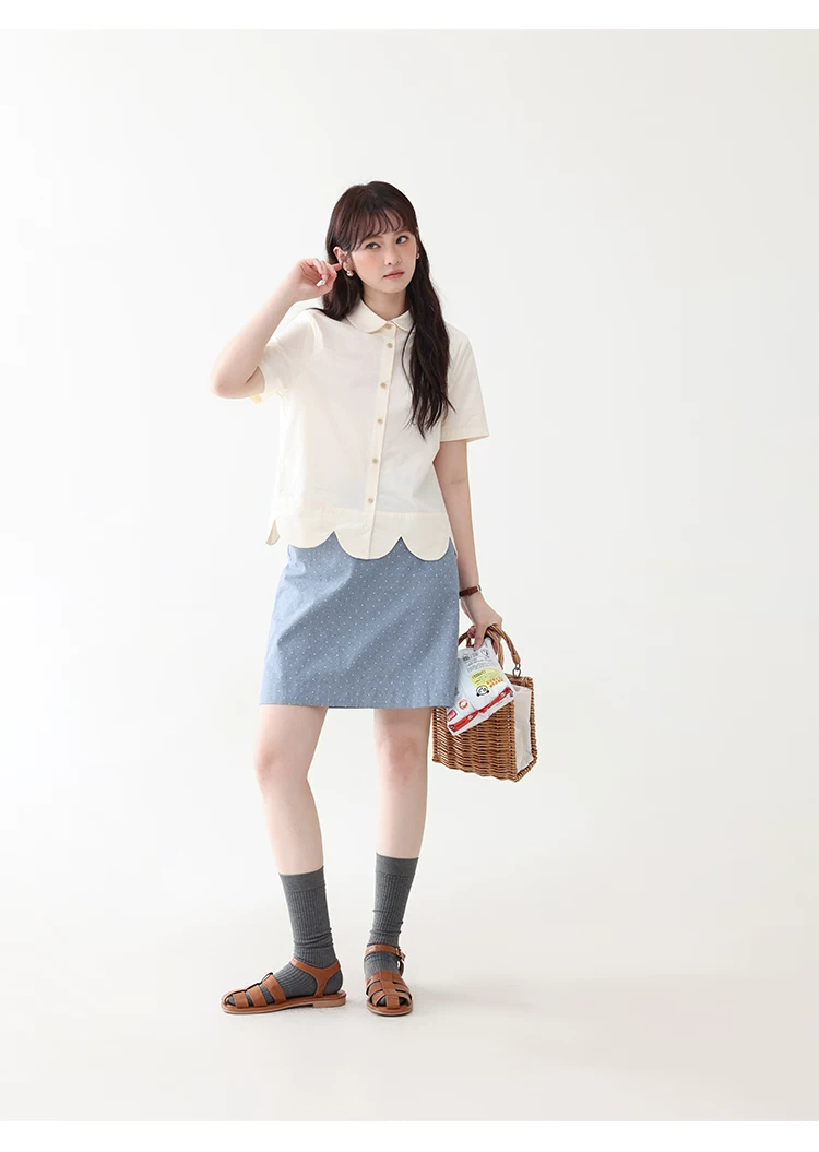 設計感波浪下擺純棉襯衫女夏新款減齡娃娃領上衣,設計感波浪下擺純棉襯衫女夏新款減齡娃娃領上衣,HBFS1112,設計感波浪下擺純棉襯衫女夏新款減齡娃娃領上衣,花邊衣襬,全棉面料