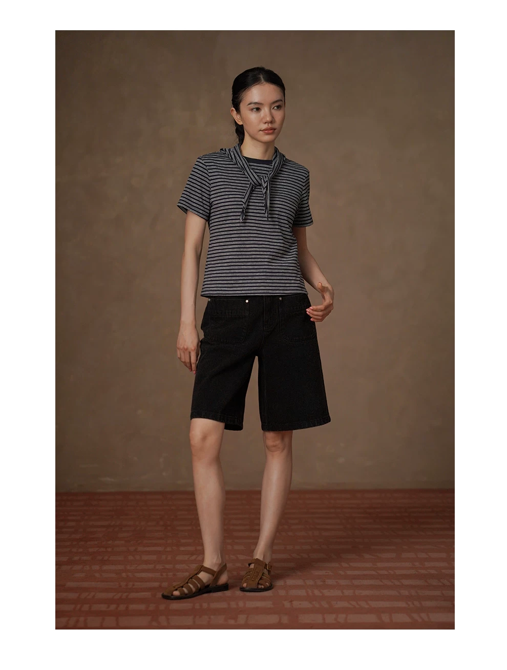 經典海魂條紋領巾短袖高支長絨棉軟糯圓領寬鬆T恤上衣女,經典海魂條紋領巾短袖高支長絨棉軟糯圓領寬鬆T恤上衣女,HBFS1127,經典海魂條紋領巾短袖高支長絨棉軟糯圓領寬鬆T恤上衣女,穿搭自如,假兩件層次
