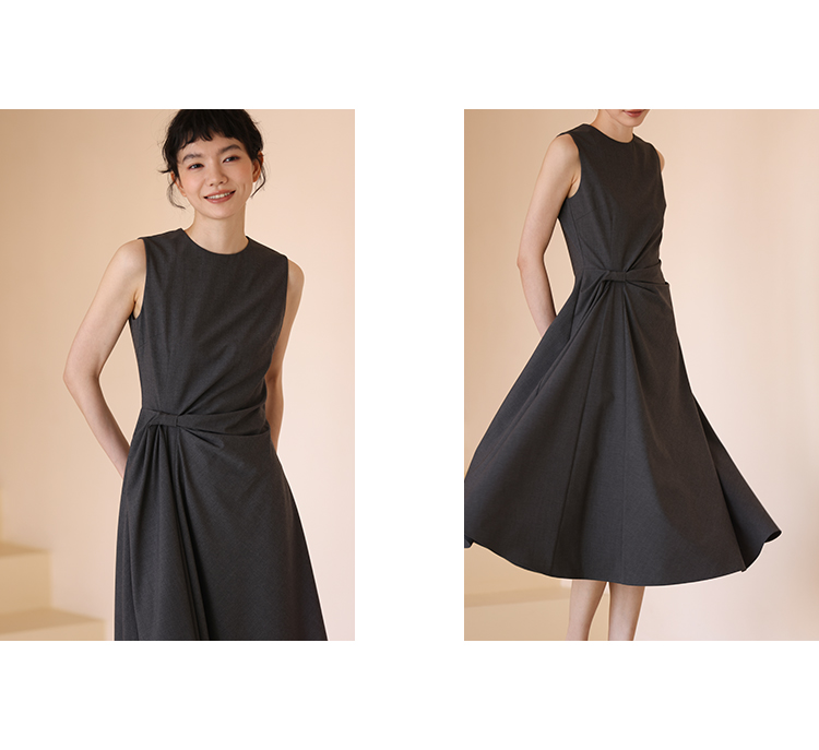 氣質女主高腰線扭結通勤瘦身遮肉連身裙洋裝,長洋裝,洋裝,無袖,輕甜,高雅