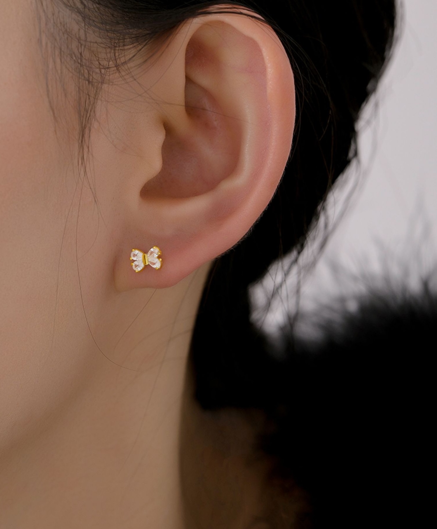 水晶鋯石蝴蝶結耳環女精緻小巧設計高級感s925銀輕奢氣質百搭耳飾