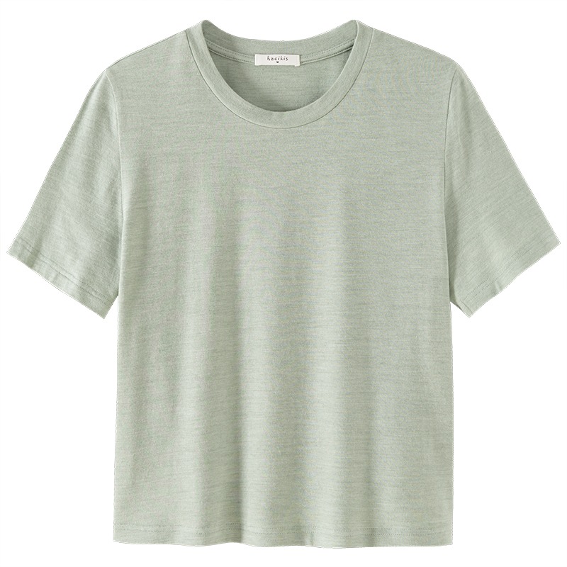 春日加分項T恤柔軟透氣顯白湖綠羊毛短袖基礎款寬鬆上衣