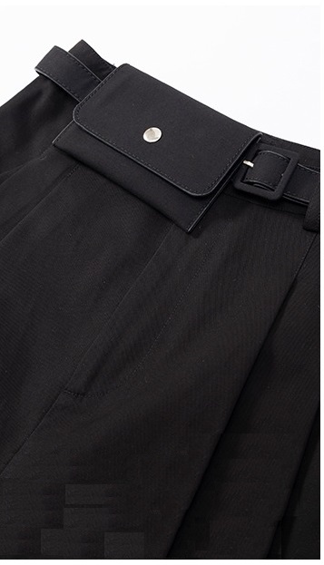 可拆卸腰包100%棉斜紋紗卡寬鬆A字高腰休閒寬鬆五分褲