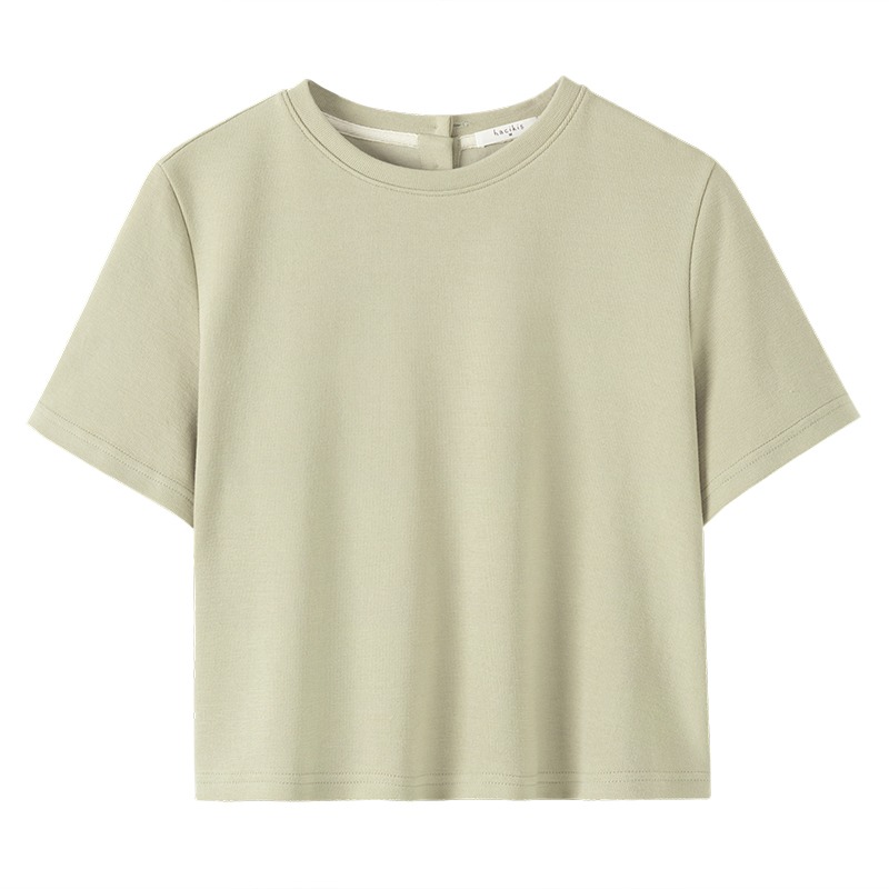 經典短箱型簡約鼠尾草綠顯白圓領休閒減齡顯瘦短袖T恤上衣