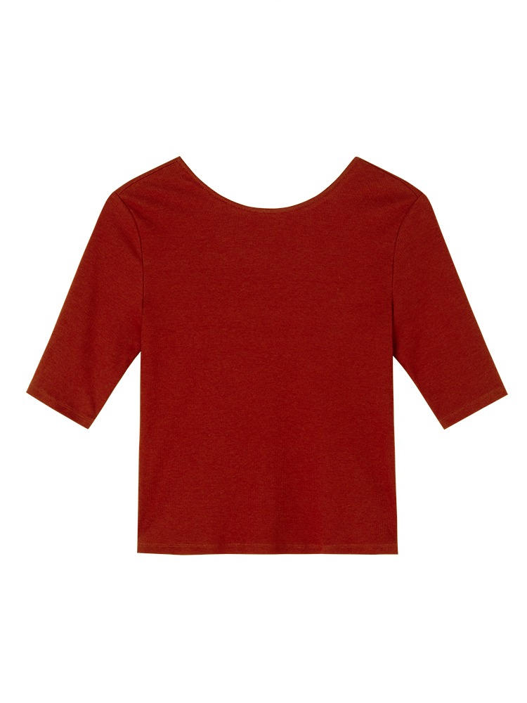珊瑚芍藥紅浪漫中式上衣顯白美背圓領顯瘦正肩中袖T恤上衣