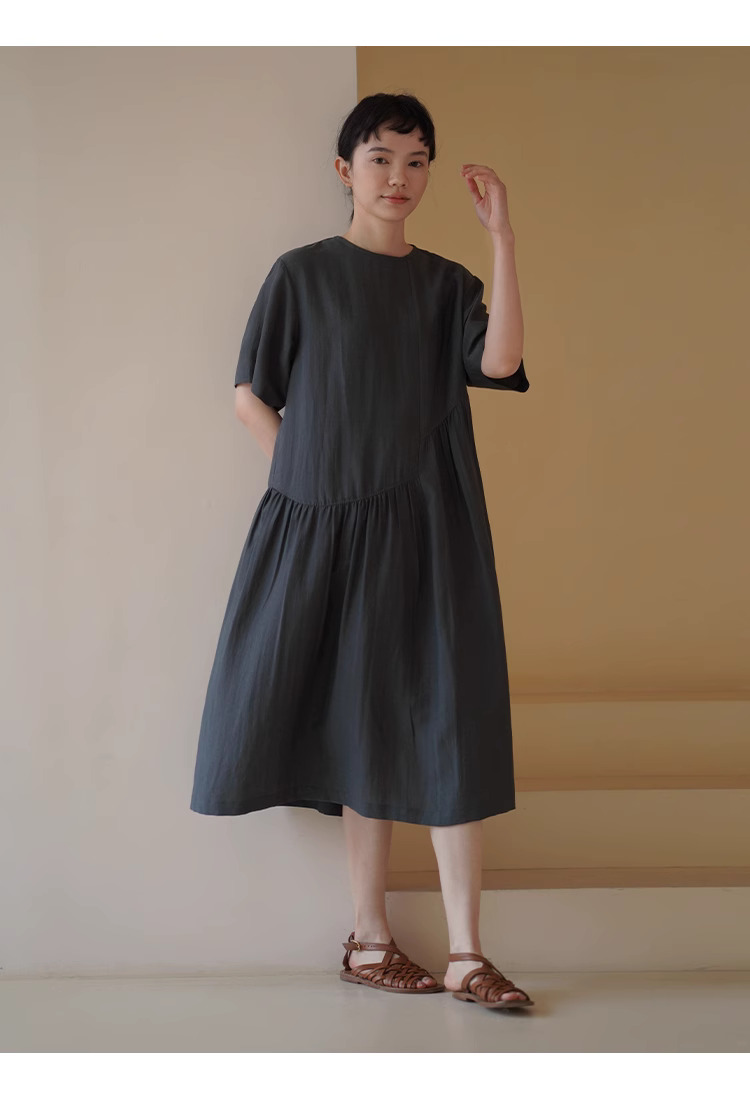 青藤蔓少女感洋裝不對稱分割裙擺設計感寬鬆顯瘦裙子