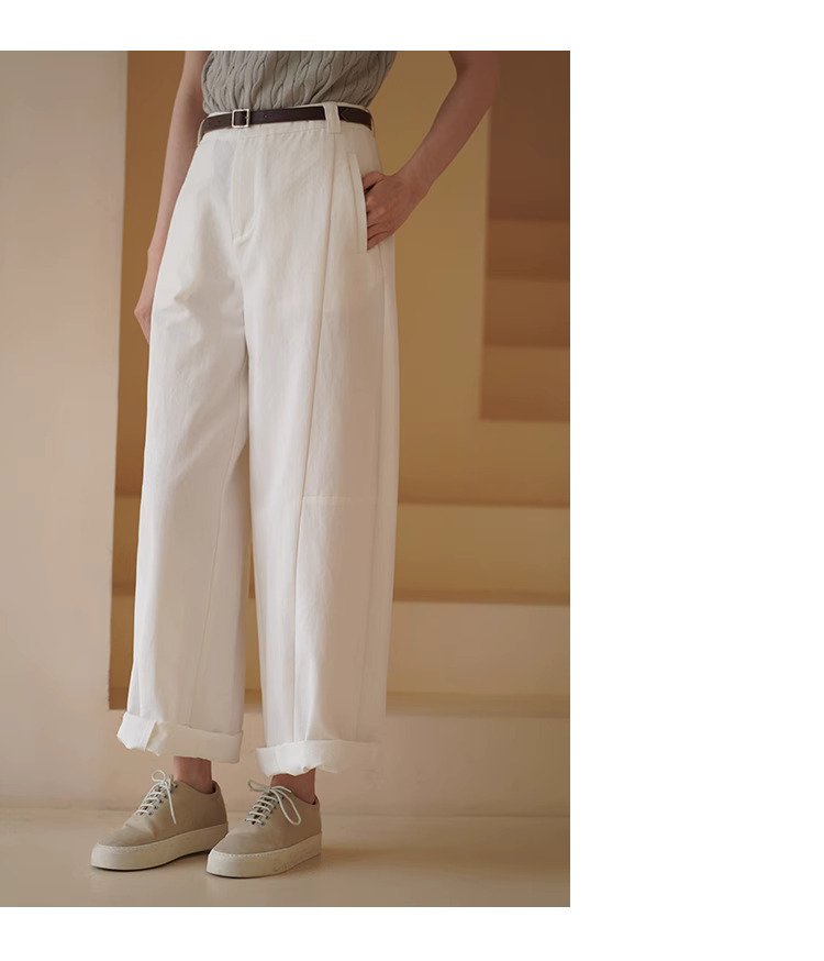 百搭基因立體剪裁分割直筒寬鬆版型高腰闊腿休閒長褲女
