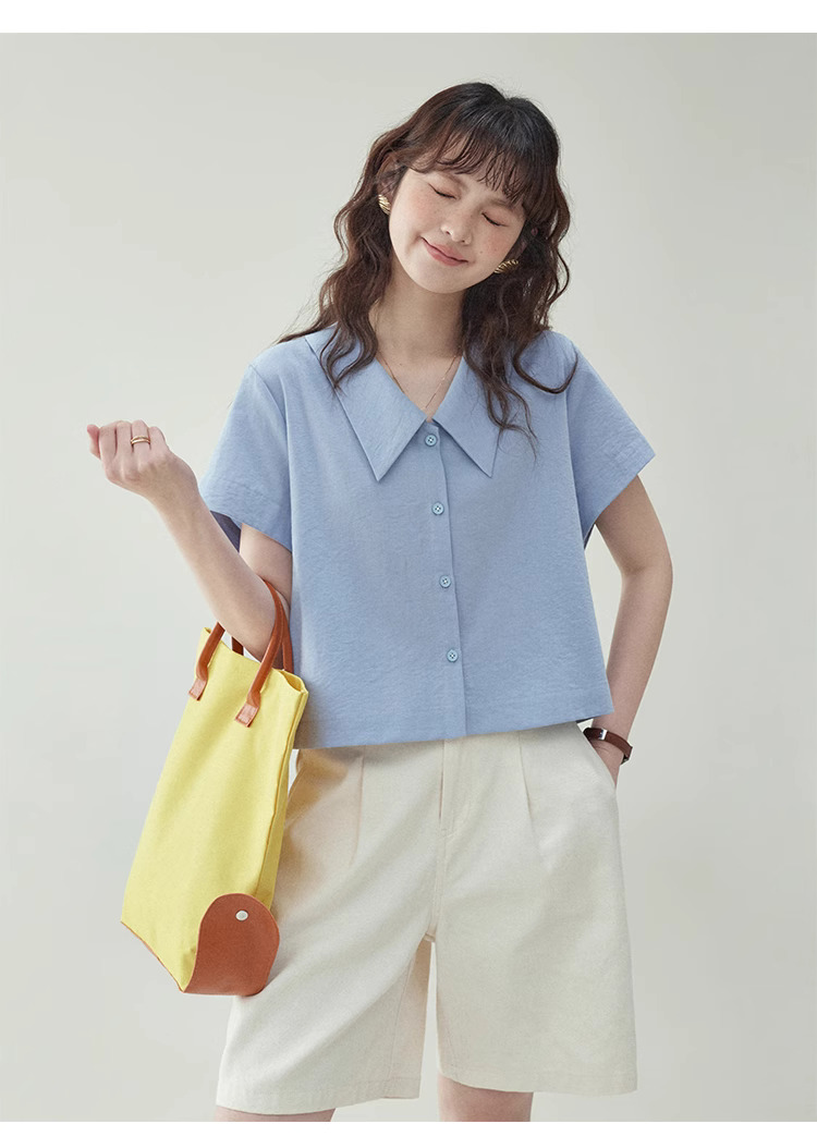 彩色條紋polo領純棉襯衫女夏季新款寬鬆短袖上衣