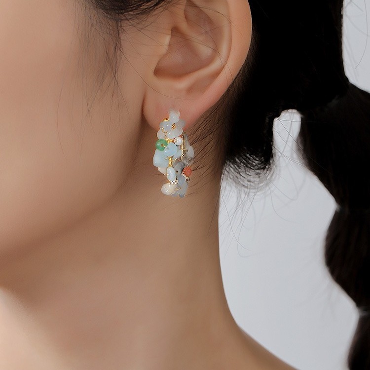 海藍寶碎石晶獨特設計高級感夏季小清新耳環耳飾品