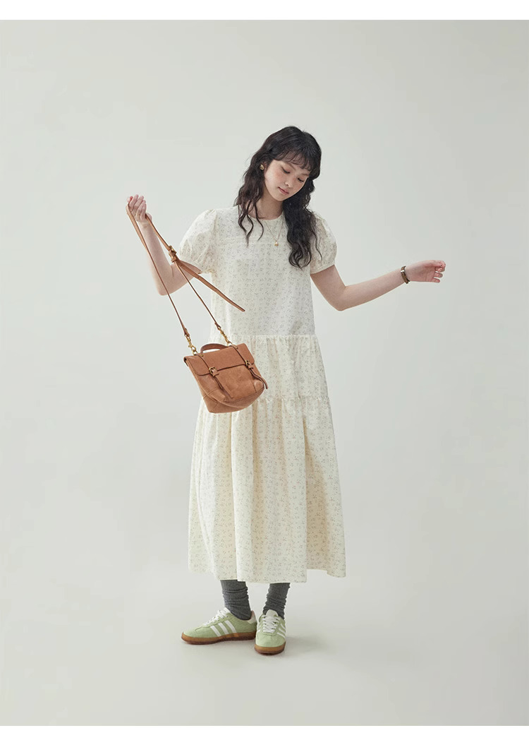 法式泡泡短袖碎花洋裝女夏季新款甜美減齡長裙