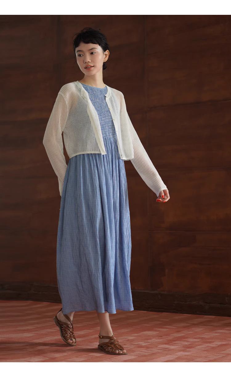 輕盈微風朦朧拉線絞花鏤空針織涼爽冰麻透氣防曬開衫女