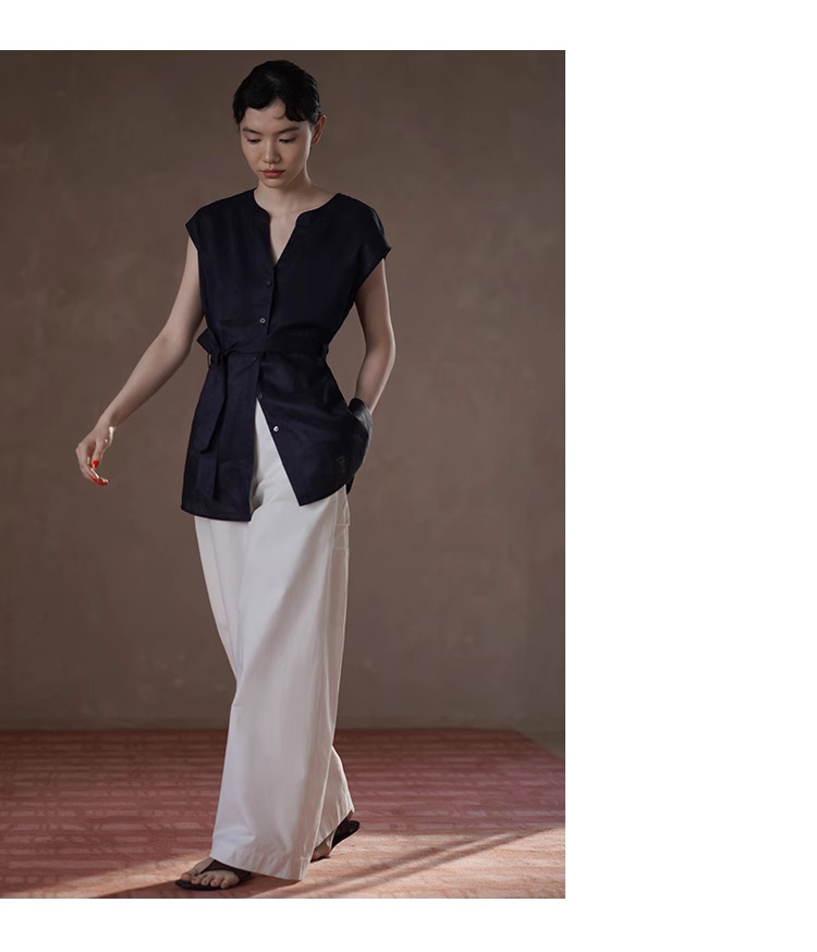 涼感百搭夏日棉萊賽爾混紡斜紋挺括抗皺寬鬆顯瘦長褲女