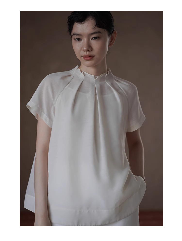 重工打褶立體花苞領襯衫乾爽肌理感透氣亞麻通勤上衣女,重工打褶立體花苞領襯衫乾爽肌理感透氣亞麻通勤上衣女,HBES1256,重工打褶立體花苞領襯衫乾爽肌理感透氣亞麻通勤上衣女,花苞袖型,透膚罩衫