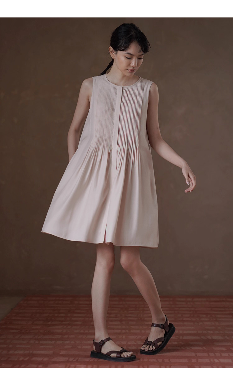 瓔珞粉紅少女重工塔克線洋裝飄逸寬鬆顯瘦小個子