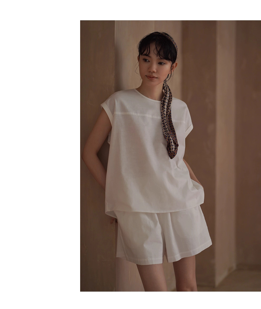 月光沙灘亞麻棉混紡度假透氣涼爽寬鬆上衣短褲兩件套裝