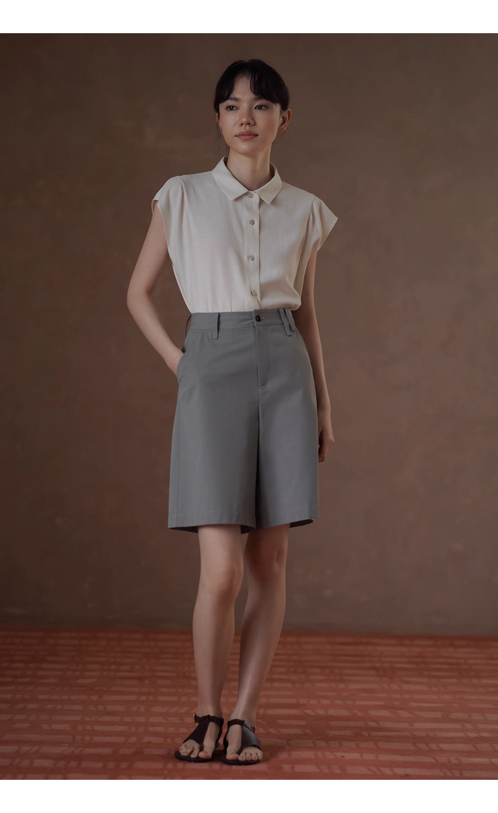 通勤選手柔軟亞麻混紡清爽透氣小巧版型飛袖顯瘦襯衫女