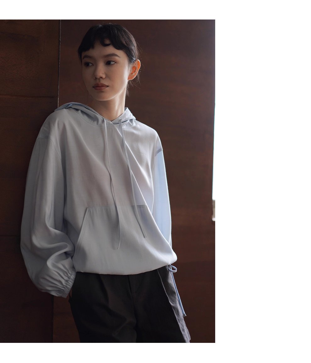 潤石晶藍清涼透氣連帽寬鬆顯瘦長袖休閒襯衫薄上衣女