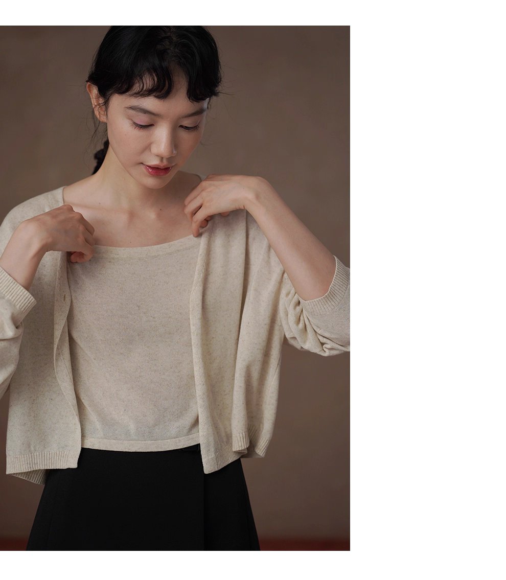 清新燕麥萊賽爾亞麻混紡背心開襟針織溫柔通勤兩件套女