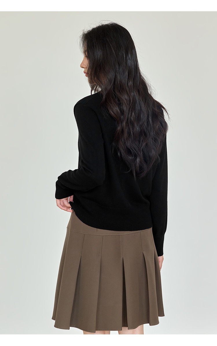 大尺碼黑色針織衫假兩件上衣高級感開襟衫