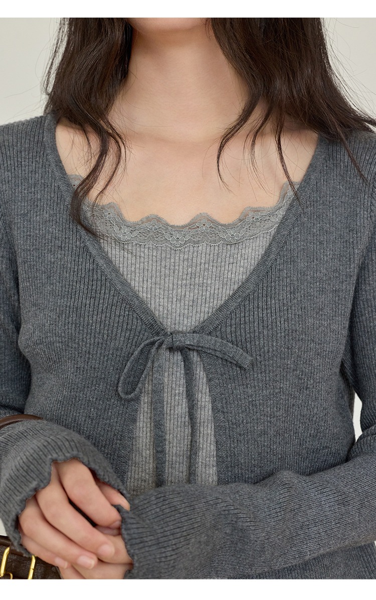 大尺碼灰色針織衫女假兩件上衣秋季穿搭胖mm正肩上衣